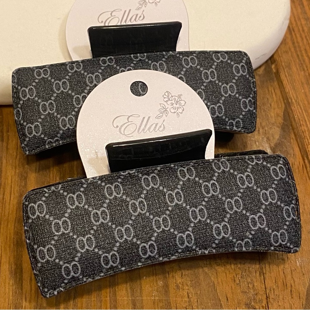 Ella Black Patterned Hair Clips - Set of 2